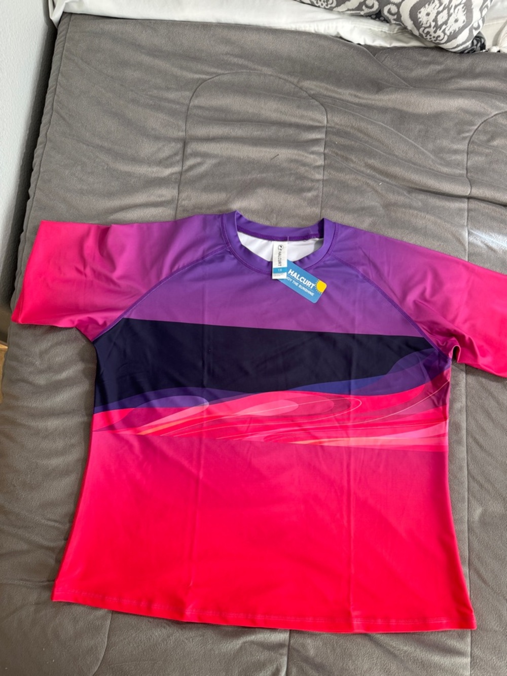 NWT Halcurt Women's Pink & Purple Rash Guard Swim Top plus Sz 1X